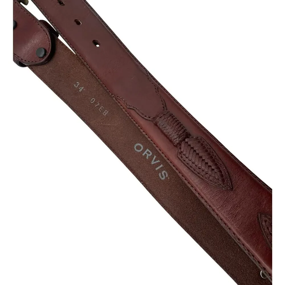 Orvis Mens Shotshell Belt Size 34 Brown Leather Brass Buckle Concho Braided Hunt